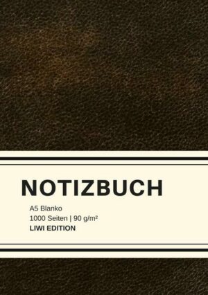 Dickes Notizbuch 1000 Seiten - A5 blanko - Hardcover schwarz mit Leseband - weißes Papier 90g/m² -