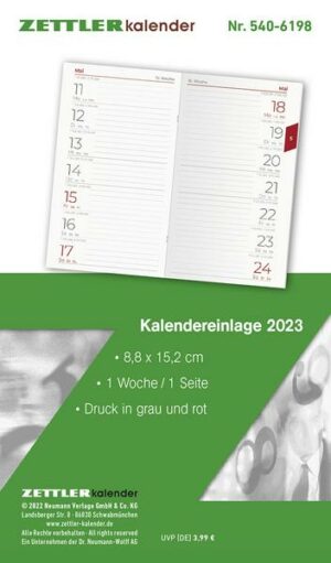 Kalender-Ersatzeinlage 2023 - für den Taschenplaner Typ 540 - 8