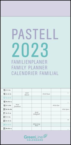 GreenLine Pastell 2023 - Wandkalender - Familien-Kalender - Familienplaner - 22x45