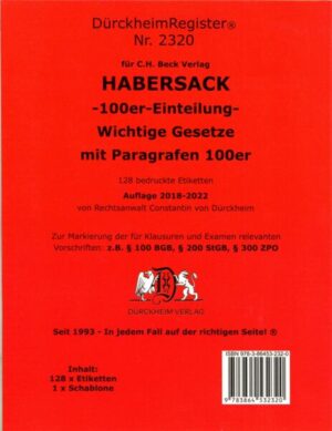 DürckheimRegister® HABERSACK-100er-Einteilung 2022